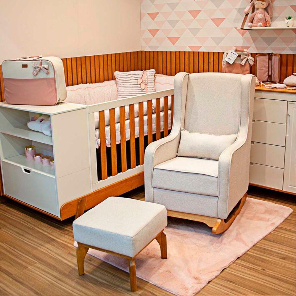 Poltrona De Leitura Com Puff Retrô Linho Ds Home Linho Bege - 6