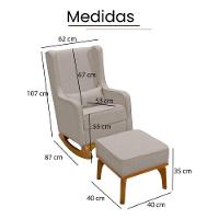 Poltrona De Leitura Com Puff Retrô Linho Ds Home Linho Bege - 3