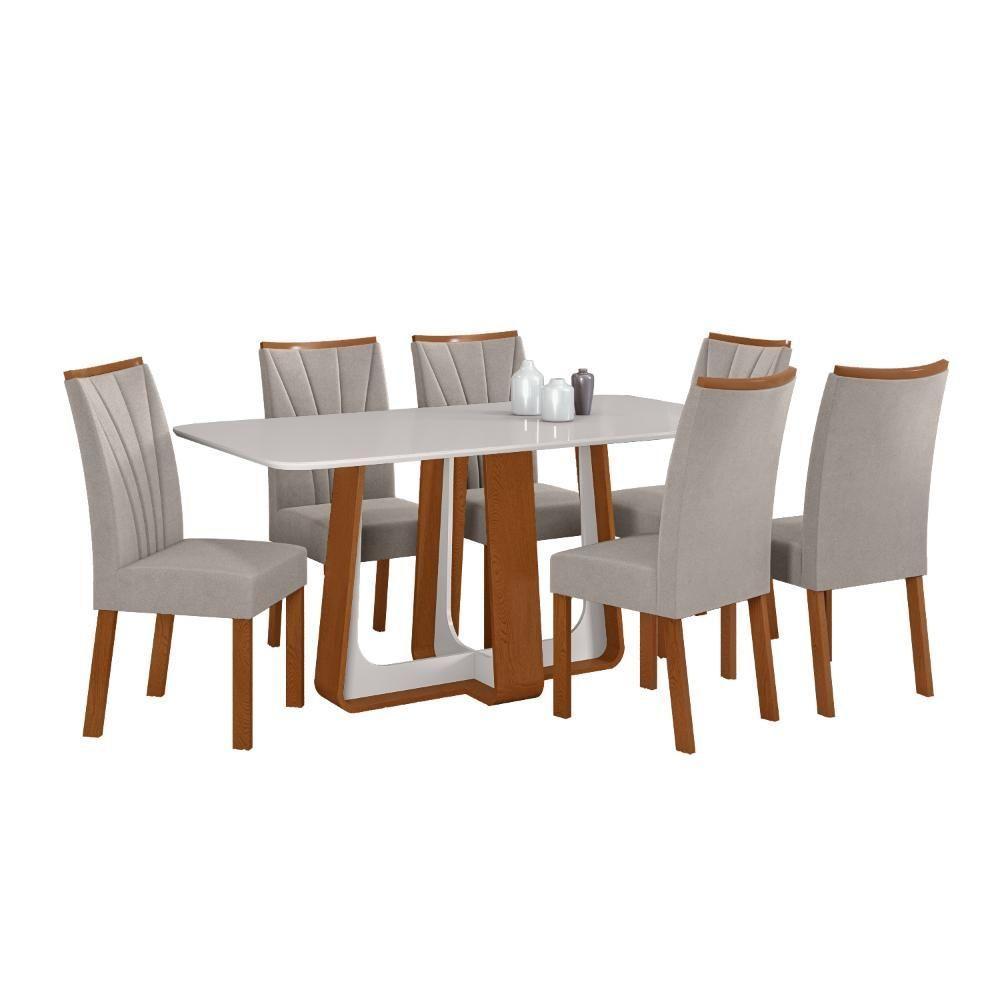 Conjunto Jantar Easy Pop 170x90 Vidro/mdf 6 Cadeiras Veludo Capuccino Frassino/off White - 2