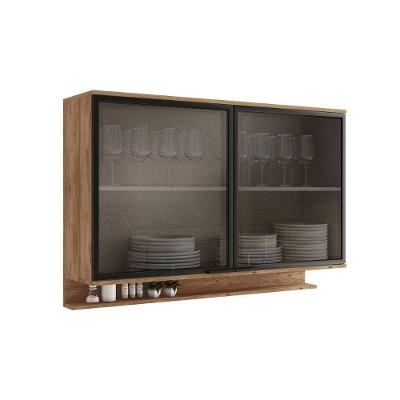 Armário Aéreo P- Cozinha Alpha 2500 C- 2 Portas C- Vidro 120cm Freijo - Carraro