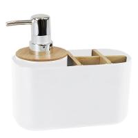 Bico Dispenser De Banheiro Em Bambu Branco Com Organizador 280ml - 1