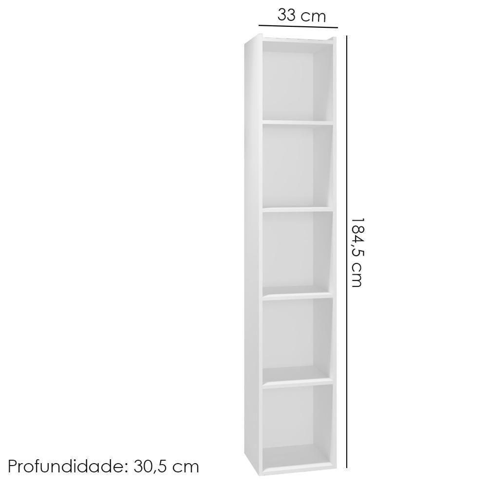 Estante Livreiro 4 Prateleiras 185x33 Cm Janaina Branco Reajl Moveis Branco - 4