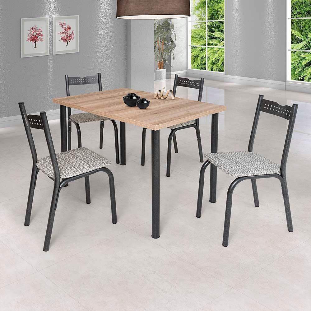 Mesa Com 4 Cadeiras Para Cozinha 110 Cm Preto Carvalho - 1