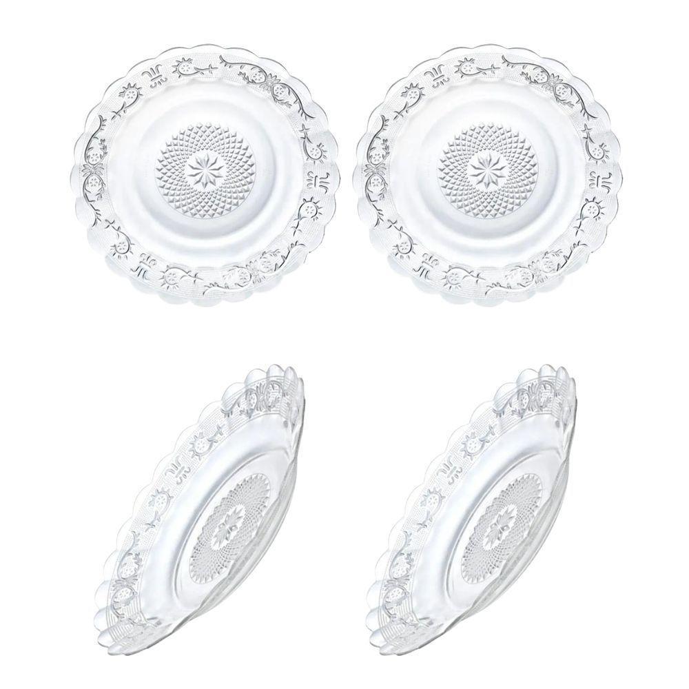 Conjunto 4 Prato Fundo Vidro Transparente Com Detalhes Desenhado Chique - 1