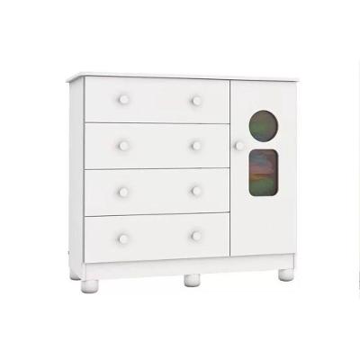 Cômoda Infantil Tedy 4 Gavetas 1 Porta em MDF com Puxador Plástico Branco