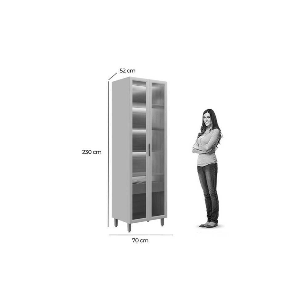 Cristaleira Sala Jantar Allure C- 2 Portas 1 Gaveta E C- Led 70cm Jequitiba-gris Fosco - Linea Brasil - 2