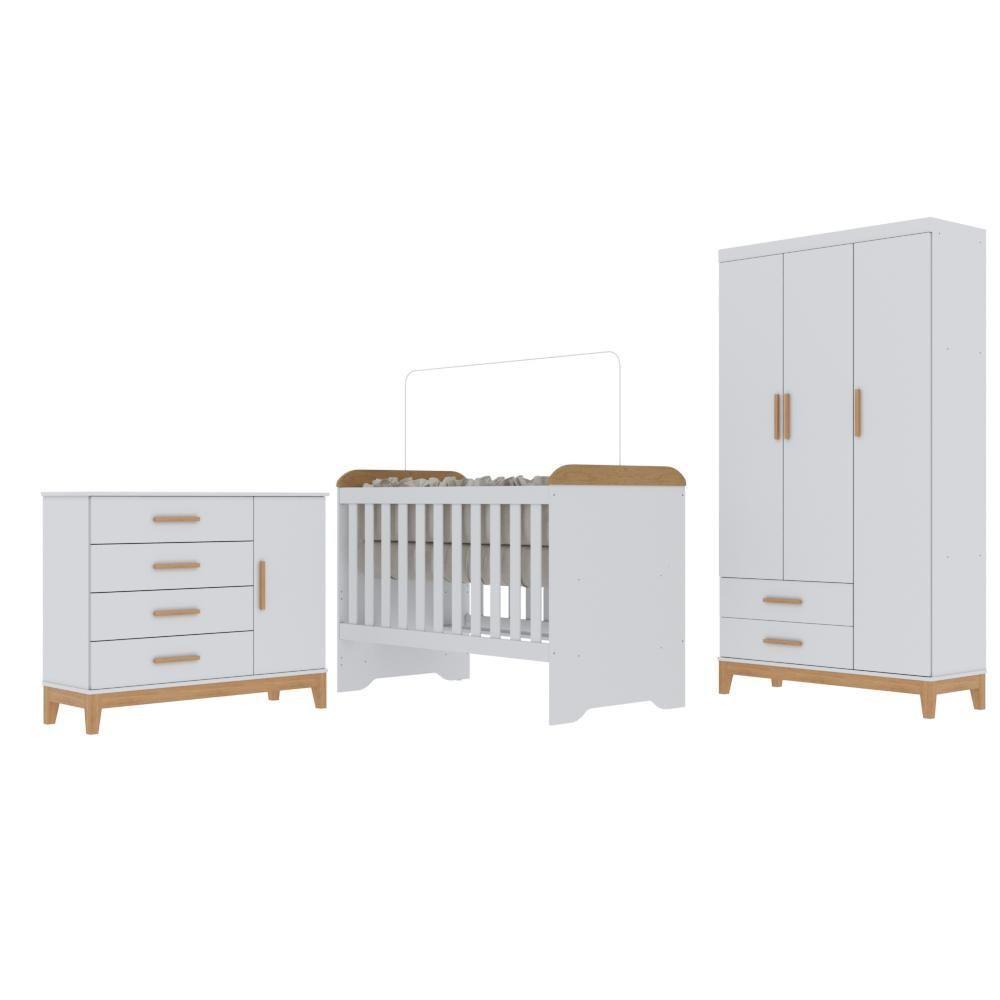 Quarto De Bebê Completo Berço 3 Em 1 Cômoda Infantil Guarda Roupa Branco Carolina Baby - 2