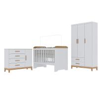 Quarto De Bebê Completo Berço 3 Em 1 Cômoda Infantil Guarda Roupa Branco Carolina Baby - 2