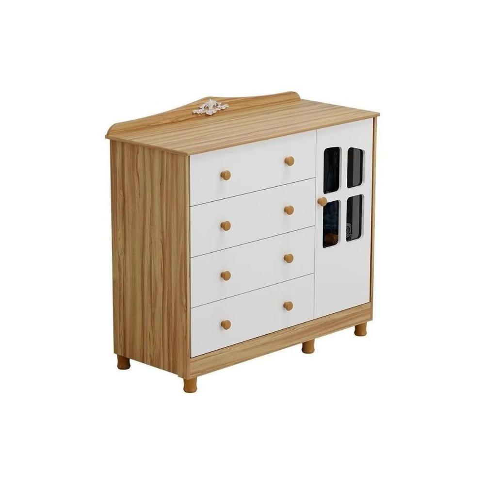 Cômoda Bebê Elô C- 1 Porta Cristal E 4 Gavetas Branco-amendoa - Peroba - 1