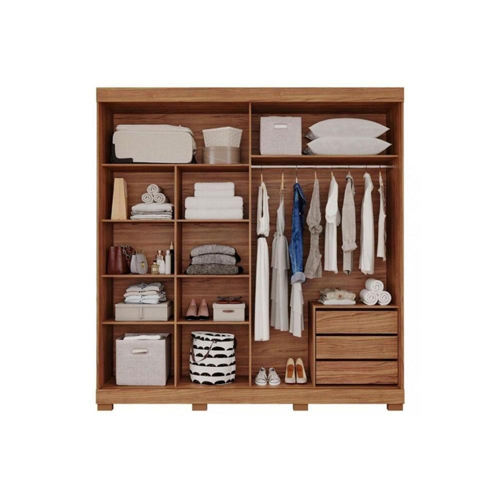 Guarda Roupa Casal 2 Portas De Correr E 3 Gavetas C- Pés Ayla Branco - Panan - 3