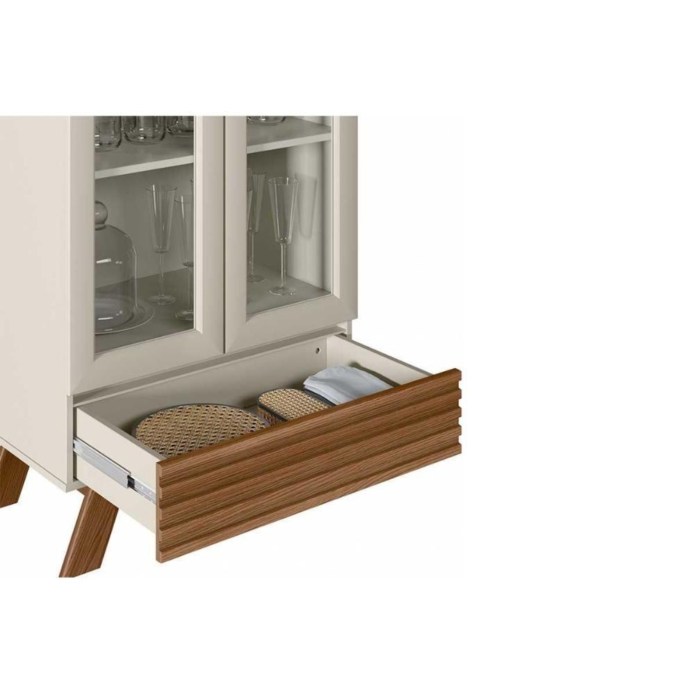 Cristaleira Sala Jantar Marsala C- 2 Portas C- Vídro E 1 Gaveta 70cm Freijó-off White - Linea Brasil - 4