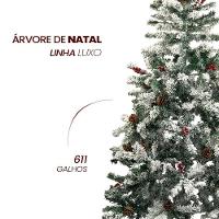 Kit Pinheiro Arvore De Natal 1,80m Luxo Com Neve Nevada 611 Galhos + 3 Festão Nevado árvore Cheia - 5