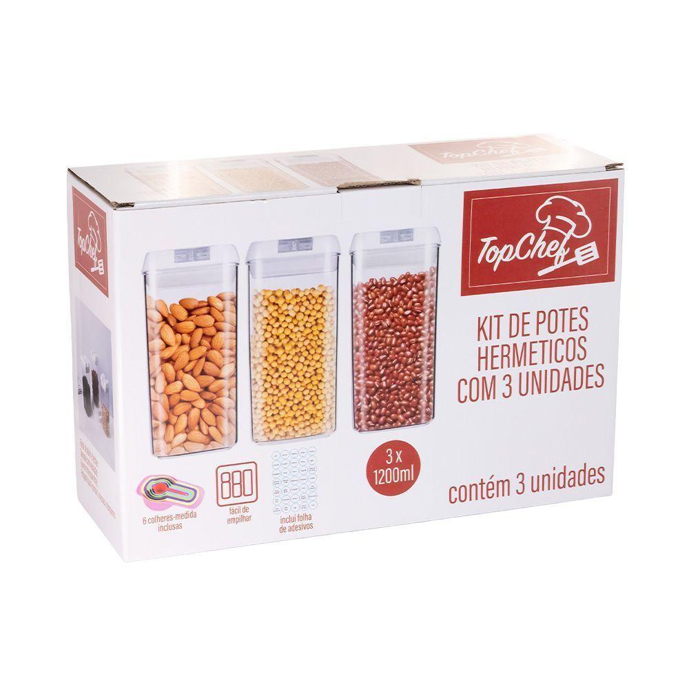Kit 3 Potes Herméticos Multiuso 1200ml Para Cozinha + 6 Colheres Guardar Condimentos Dosadora - 2