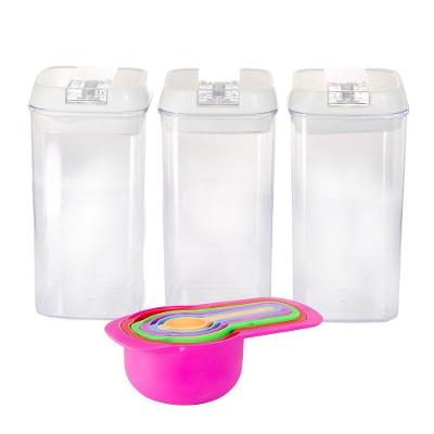 Kit 3 Potes Herméticos Multiuso 1200ml Para Cozinha + 6 Colheres Guardar Condimentos Dosadora