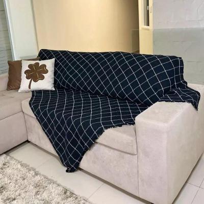 Kit 2 Manta Para Sofá Grande 2 E 3 Lugares Capa De Sofa E Cama Gigante 2,40x1,80 De Luxo Preto Com Branco