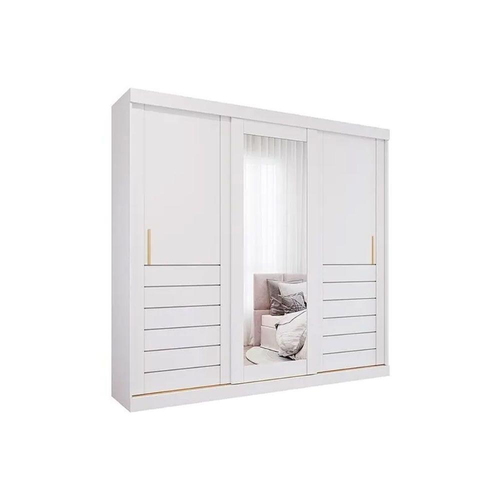 Guarda Roupa Casal 3 Portas De Correr (1 C- Espelho) E 6 Gavetas Cecilia Branco - Panan - 1