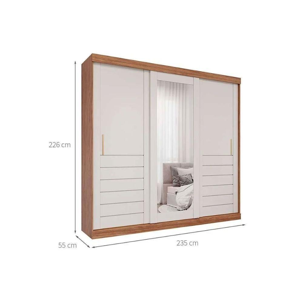 Guarda Roupa Casal 3 Portas De Correr (1 C- Espelho) E 6 Gavetas Cecilia Branco - Panan - 5
