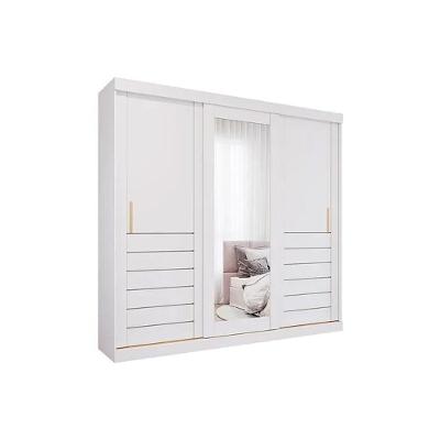 Guarda Roupa Casal 3 Portas De Correr (1 C- Espelho) E 6 Gavetas Cecilia Branco - Panan