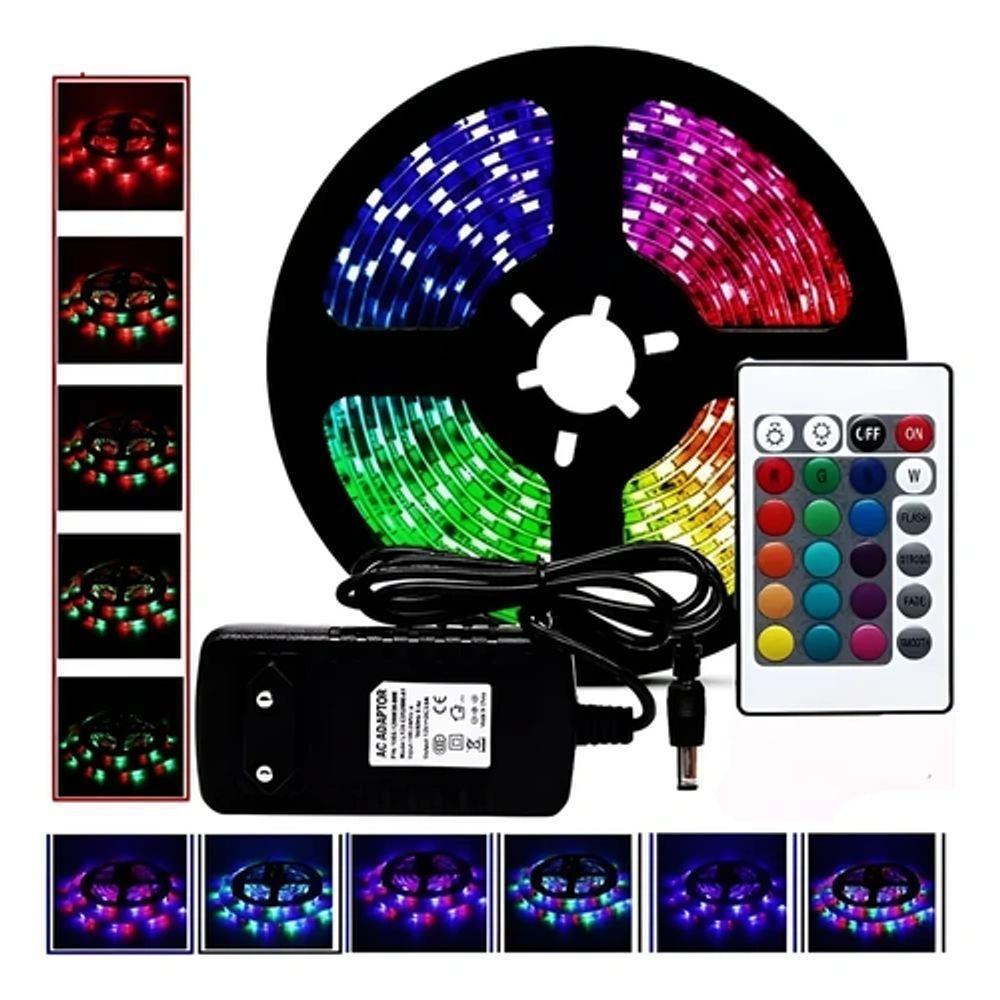 Fita Led Rgb 5m Com Controle Remoto Fonte Bivolt E Efeitos Luminosos - 2