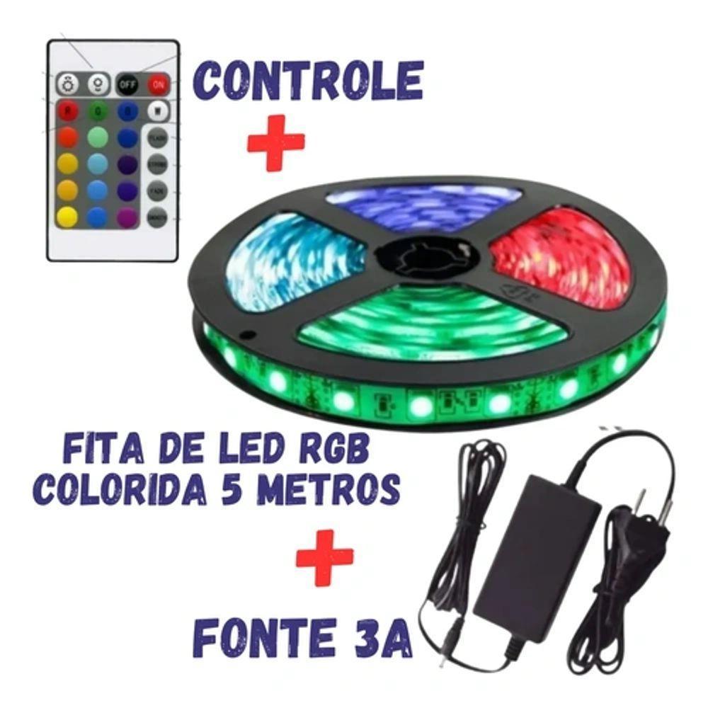 Fita Led Rgb 5m Com Controle Remoto Fonte Bivolt E Efeitos Luminosos - 7