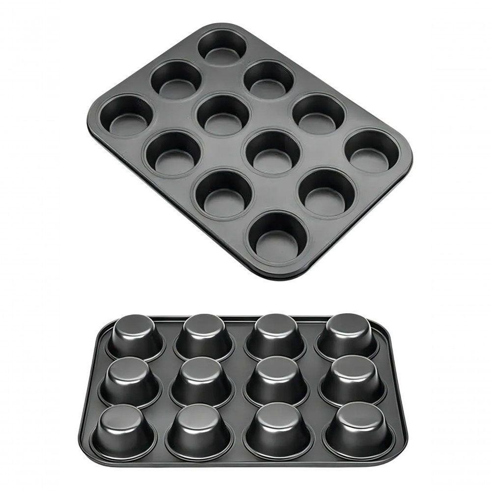 Kit 2 Formas Assadeira Para Cupcakes Antiaderente Teflon Empadas Queijadinha Pao De Queijo Não Gruda - 1