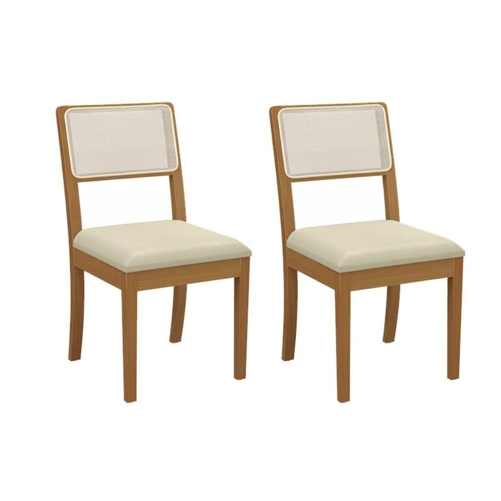 Kit 2 Cadeiras Sala Jantar Lola 2cmm001ca Premium Madeira Maciça 2 Un Carvalho-linho Bege Argila-tela Bege - Kappesberg - 1