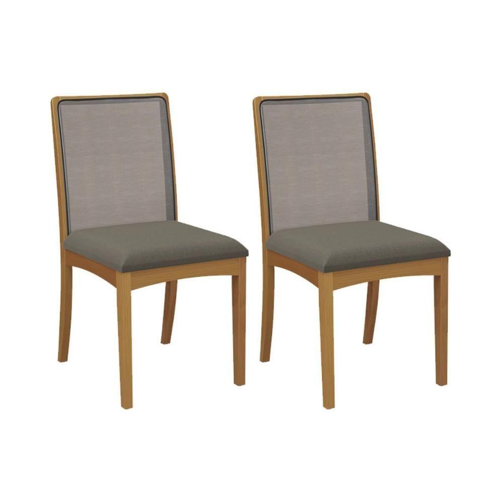 Kit 2 Cadeiras Sala Jantar Lara 2cmm007ca Premium Madeira Maciça 2 Un Carvalho-linho Escuro-tela Grafite - Kappesberg - 1