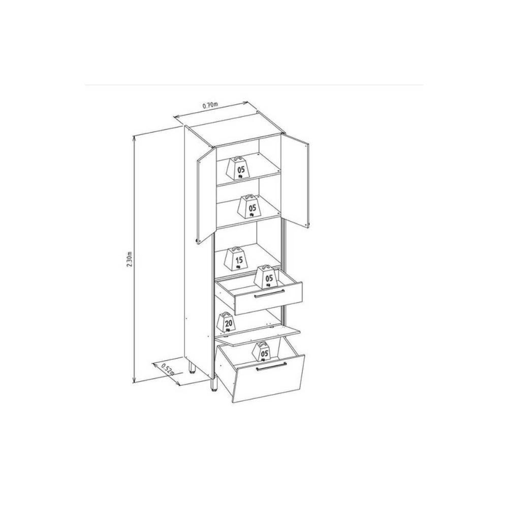 Paneleiro De Cozinha Atena C- 3 Portas 2 Gavetas E 1 Nicho P- Forno 70cm Jequitiba-off White Fosco - Linea Brasil - 2