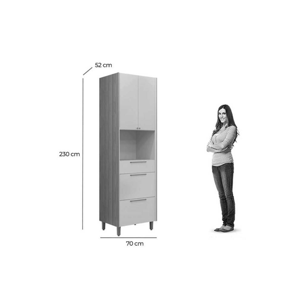 Paneleiro De Cozinha Atena C- 3 Portas 2 Gavetas E 1 Nicho P- Forno 70cm Jequitiba-off White Fosco - Linea Brasil - 3