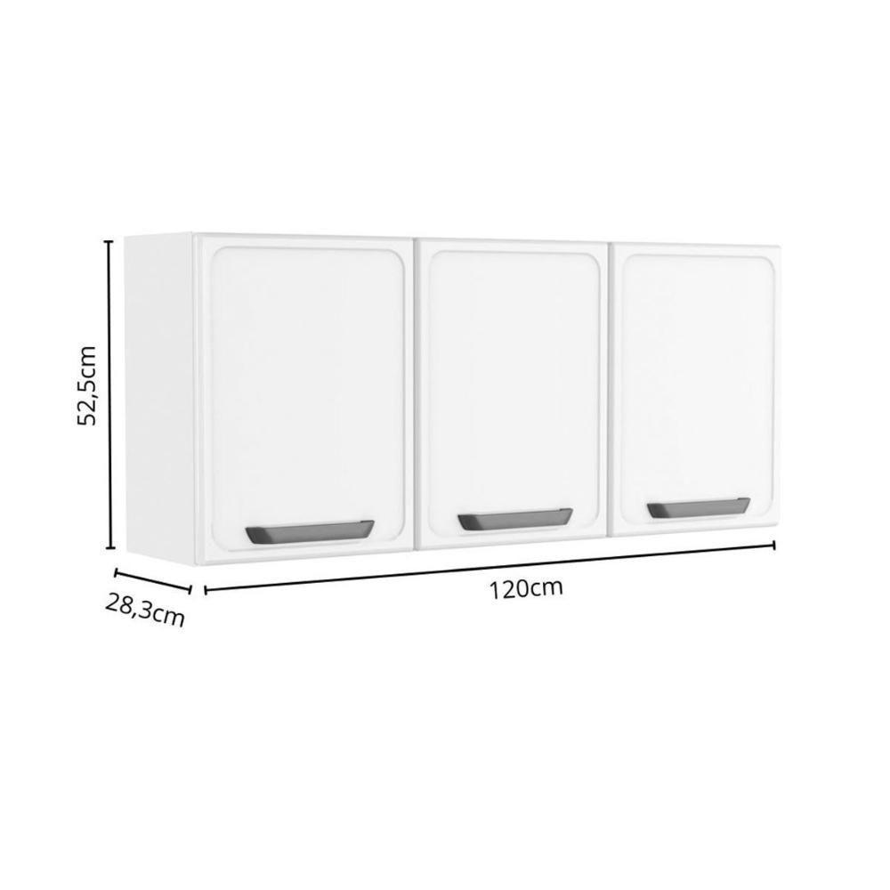 Armário Aéreo Cozinha Modulado Bella C- 3 Portas 120cm Branco - Bertolini - 2