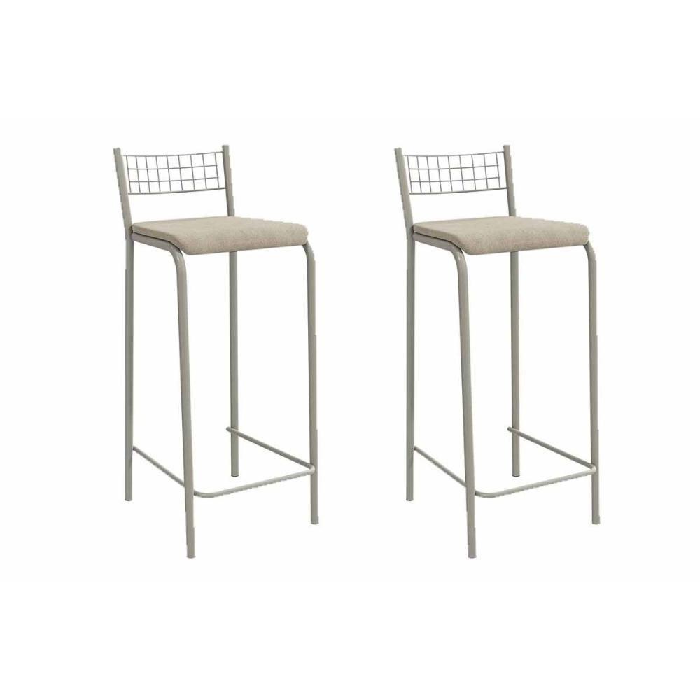 Banqueta Sala De Jantar Gênova 2b705nk Aço Kit 2 Un Niquel-linho Bege Fendi - Kappesberg - 1