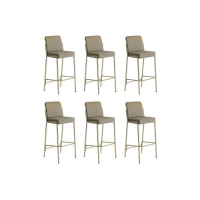 Banqueta De Cozinha Duo 1753 Kit 6 Un Dourado-linho Bamboo-courano Bamboo - Carraro