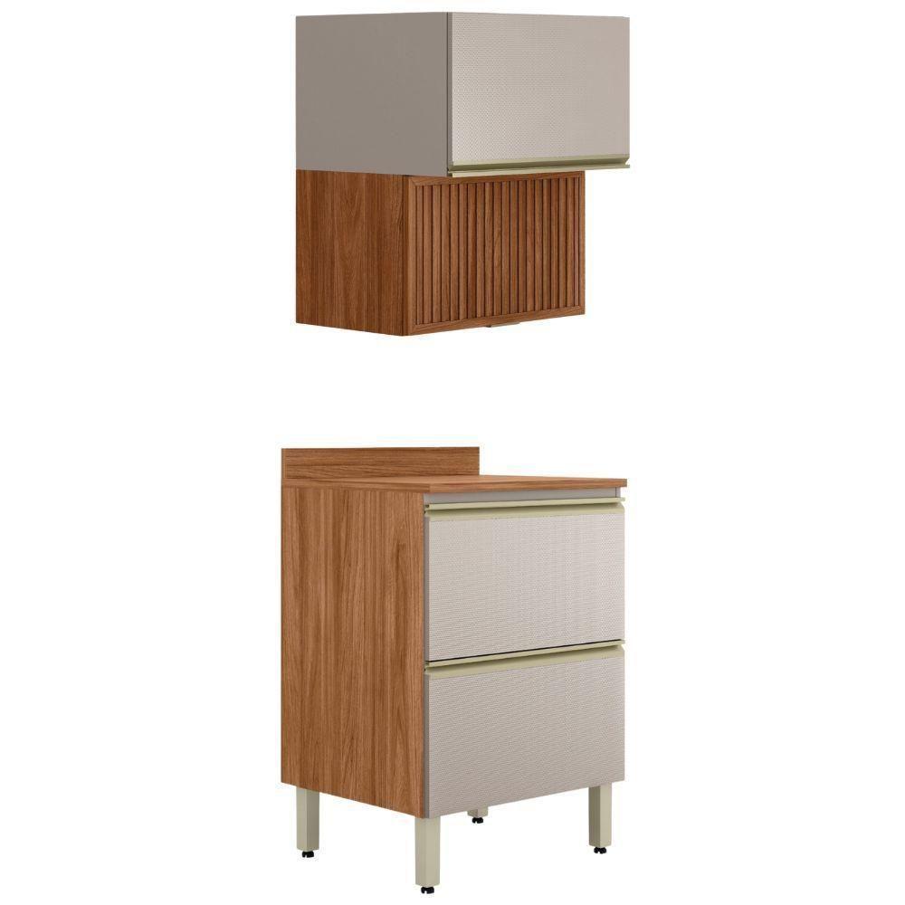 Balcao Tampo E Armario Aereo Ripado 60 Cm Proenca Nogueira Nude Prime Demartez Nogueira Nude Prime - 1