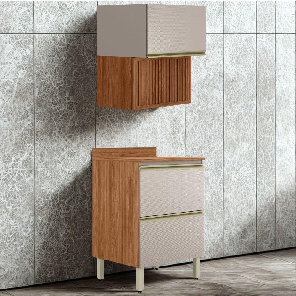 Balcao Tampo E Armario Aereo Ripado 60 Cm Proenca Nogueira Nude Prime Demartez Nogueira Nude Prime - 2