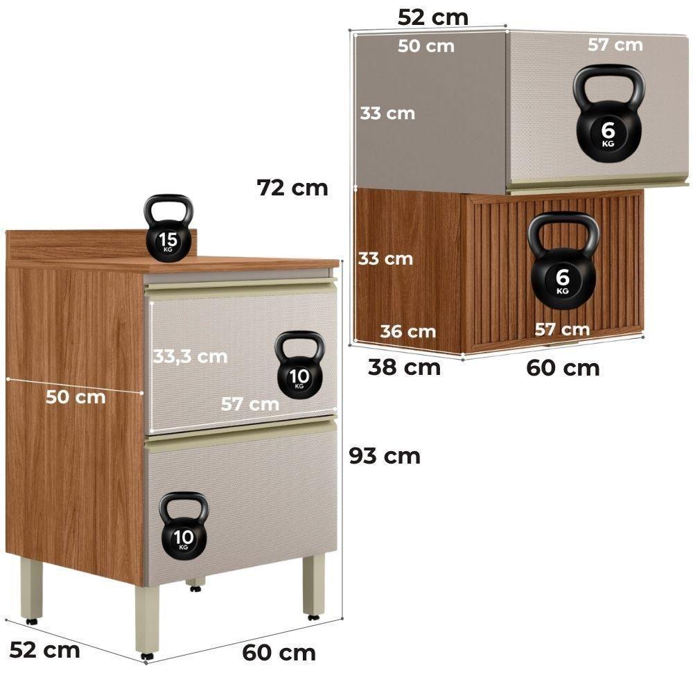 Balcao Tampo E Armario Aereo Ripado 60 Cm Proenca Nogueira Nude Prime Demartez Nogueira Nude Prime - 3