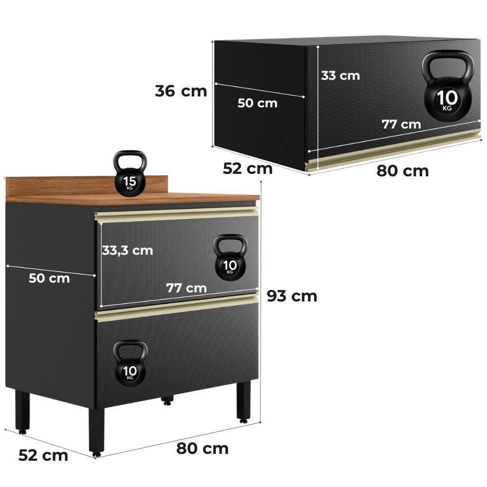 Balcao Com Tampo E Armario Aereo 80 Cm Proenca Nogueira Carbono Prime Demartez Nogueira Carbono Prime - 3