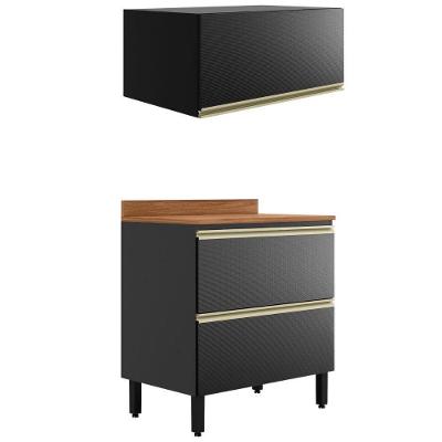 Balcao Com Tampo E Armario Aereo 80 Cm Proenca Nogueira Carbono Prime Demartez Nogueira Carbono Prime