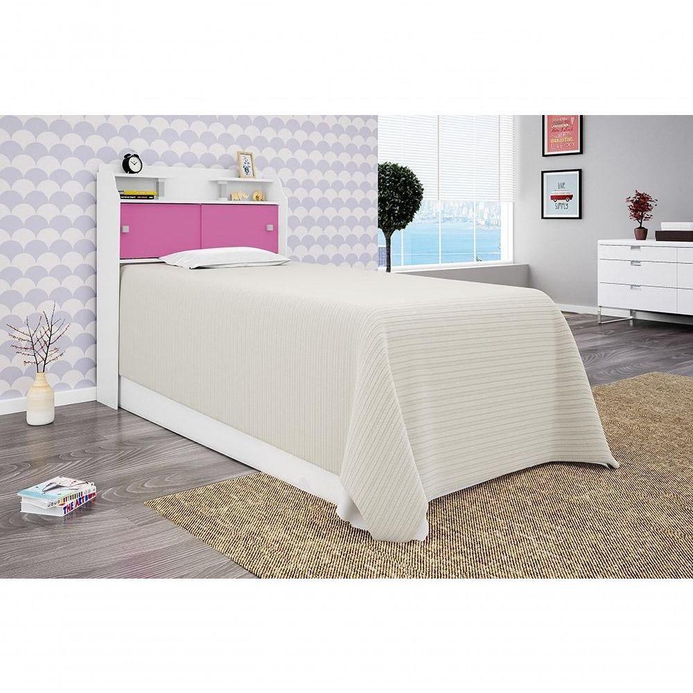 Cabeceira Box Solteiro 0,88cm Elisa Branco Branco/rosa - Framar Móveis - 1