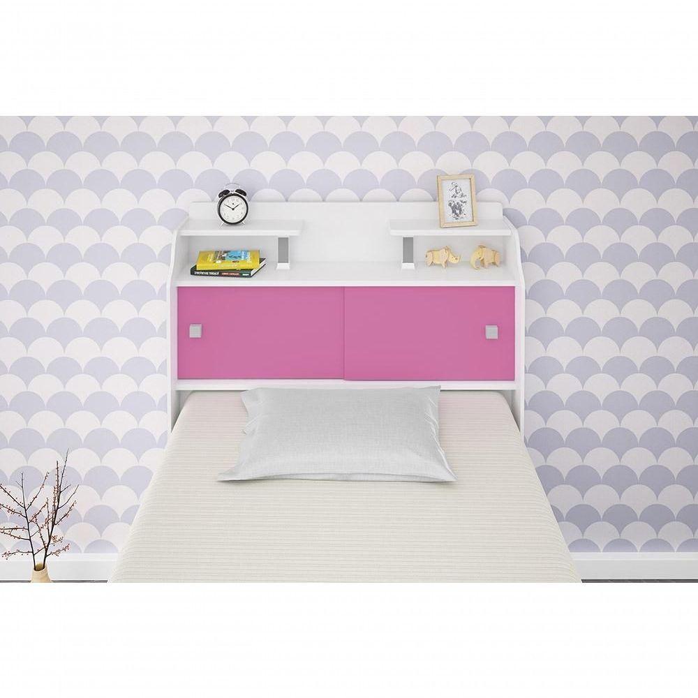 Cabeceira Box Solteiro 0,88cm Elisa Branco Branco/rosa - Framar Móveis - 3