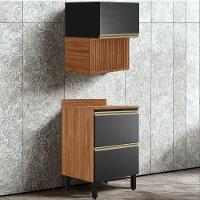 Balcao Com Tampo E Armario Aereo Ripado 60 Cm Proenca Nogueira Carbono Prime Demartez Nogueira Carbono Prime - 2