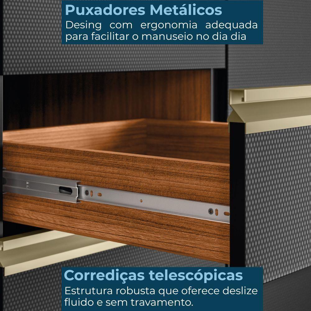 Balcao Com Tampo E Armario Aereo Vidro 60 Cm Mdf Proenca Nogueira Carbono Prime Demartez Nogueira Carbono Prime - 6