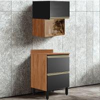 Balcao Com Tampo E Armario Aereo Vidro 60 Cm Mdf Proenca Nogueira Carbono Prime Demartez Nogueira Carbono Prime - 2