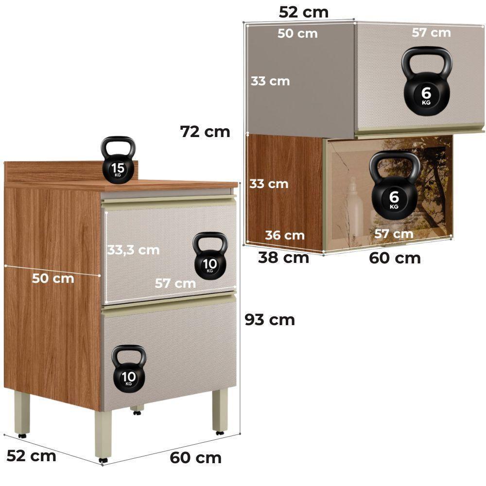 Balcao Tampo E Armario Aereo Vidro 60 Cm Mdf Proenca Nogueira Nude Prime Demartez Nogueira Nude Prime - 3