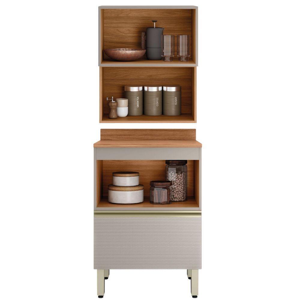 Balcao Tampo E Armario Aereo Vidro 60 Cm Mdf Proenca Nogueira Nude Prime Demartez Nogueira Nude Prime - 9