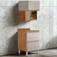 Balcao Tampo E Armario Aereo Vidro 60 Cm Mdf Proenca Nogueira Nude Prime Demartez Nogueira Nude Prime - 2