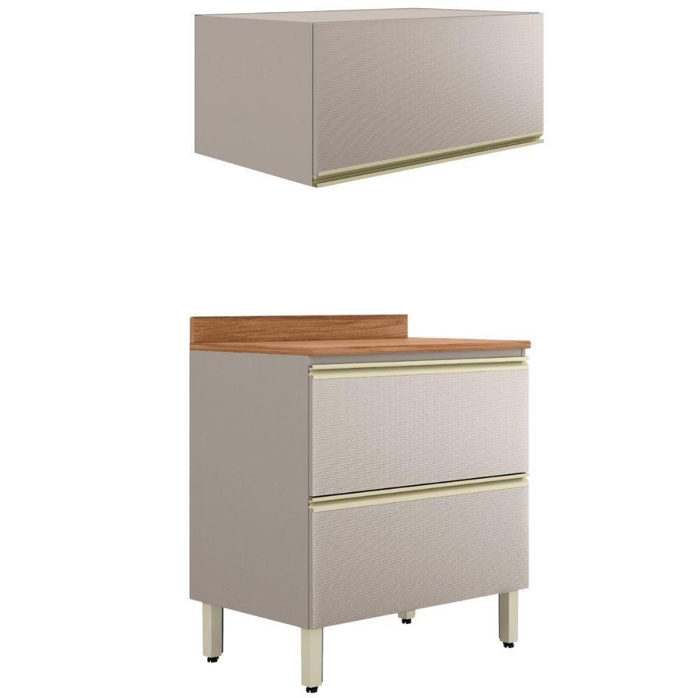 Balcao Com Tampo E Armario Aereo 80 Cm Proenca Nogueira Nude Prime Demartez Nogueira Nude Prime - 1