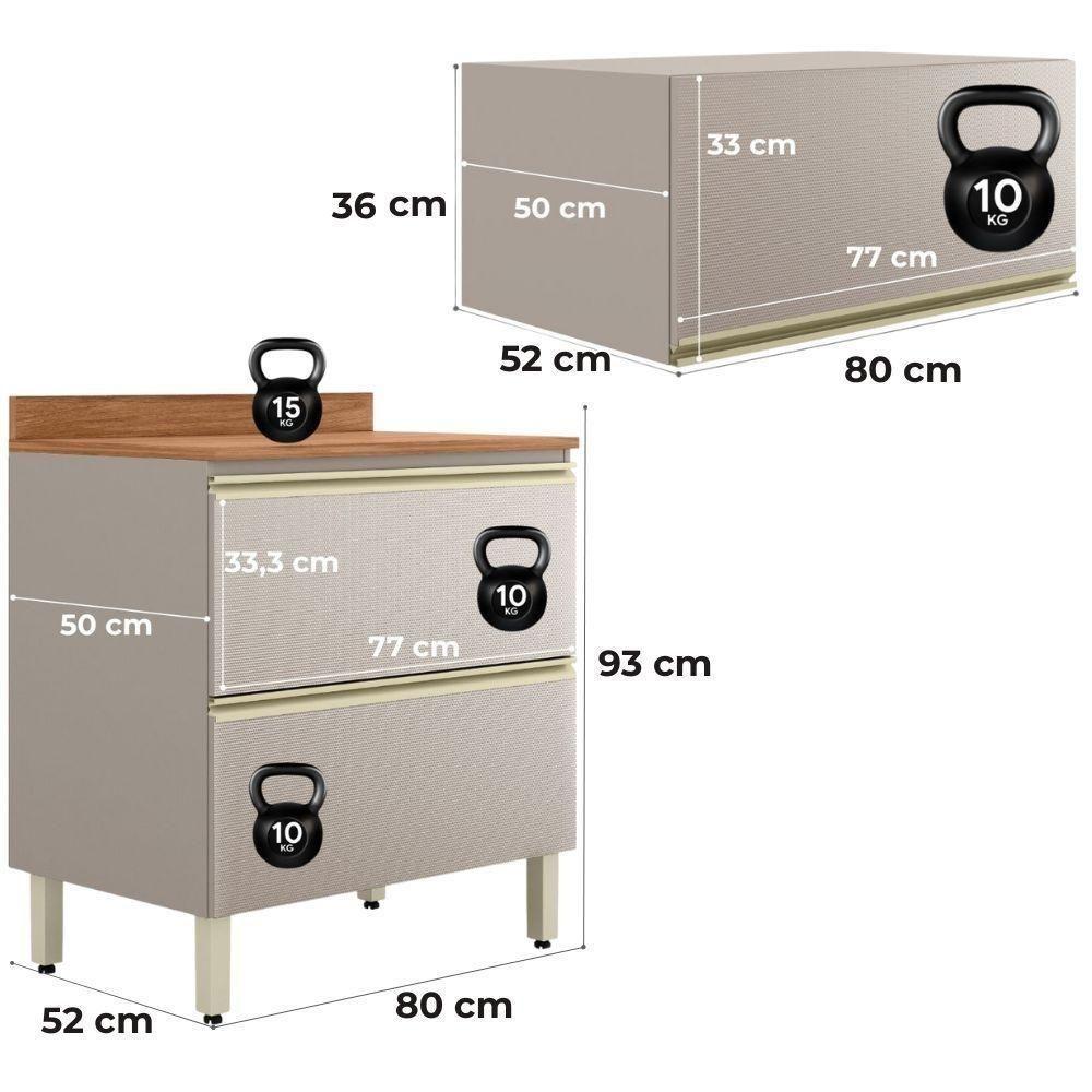 Balcao Com Tampo E Armario Aereo 80 Cm Proenca Nogueira Nude Prime Demartez Nogueira Nude Prime - 3