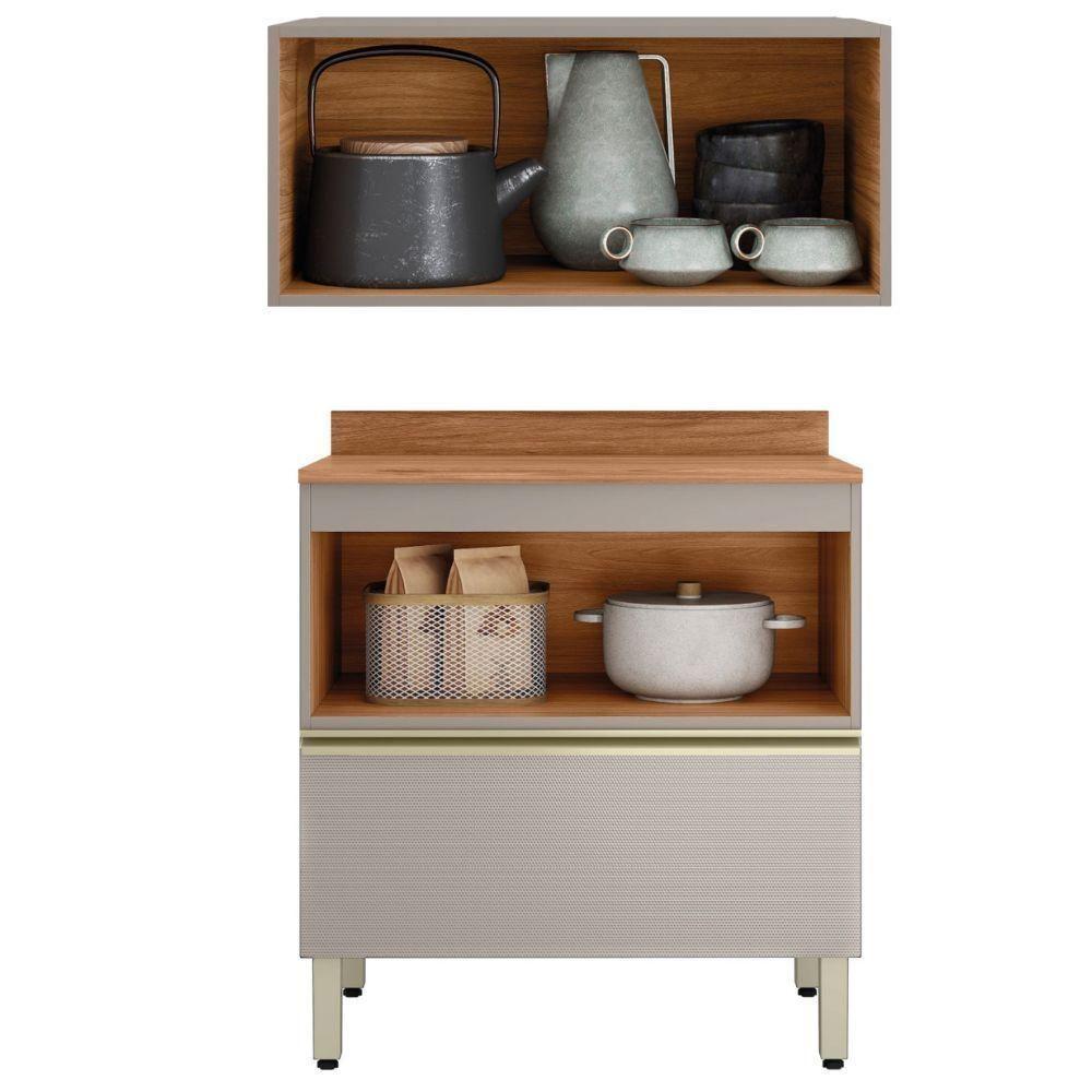 Balcao Com Tampo E Armario Aereo 80 Cm Proenca Nogueira Nude Prime Demartez Nogueira Nude Prime - 8