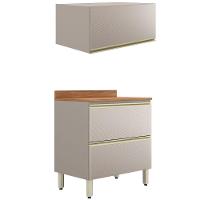 Balcao Com Tampo E Armario Aereo 80 Cm Proenca Nogueira Nude Prime Demartez Nogueira Nude Prime - 1