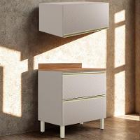 Balcao Com Tampo E Armario Aereo 80 Cm Proenca Nogueira Nude Prime Demartez Nogueira Nude Prime - 2